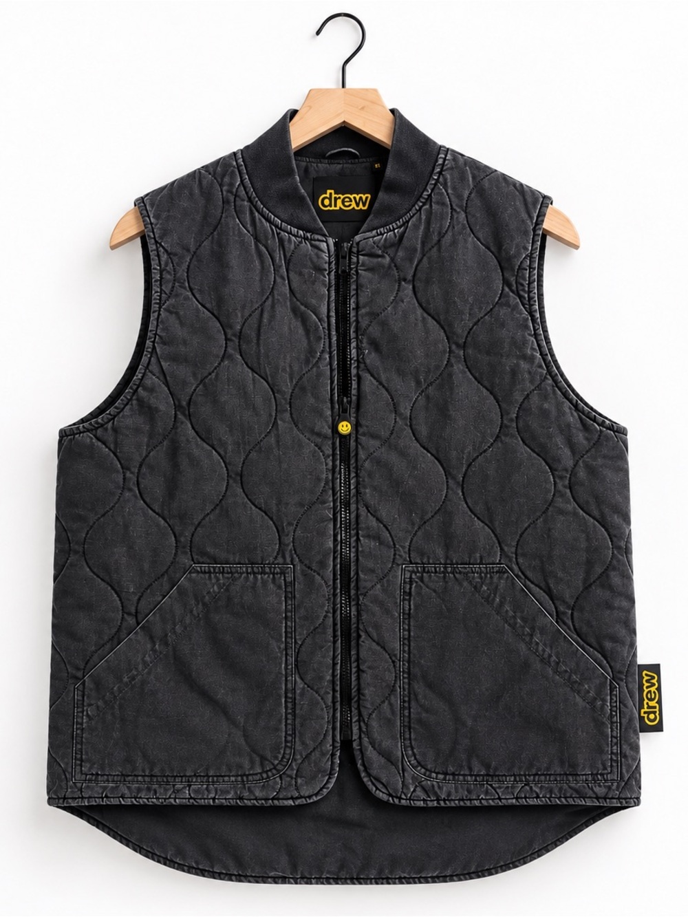 DREW Quilted Black Kids' Vest with Yellow Logo
